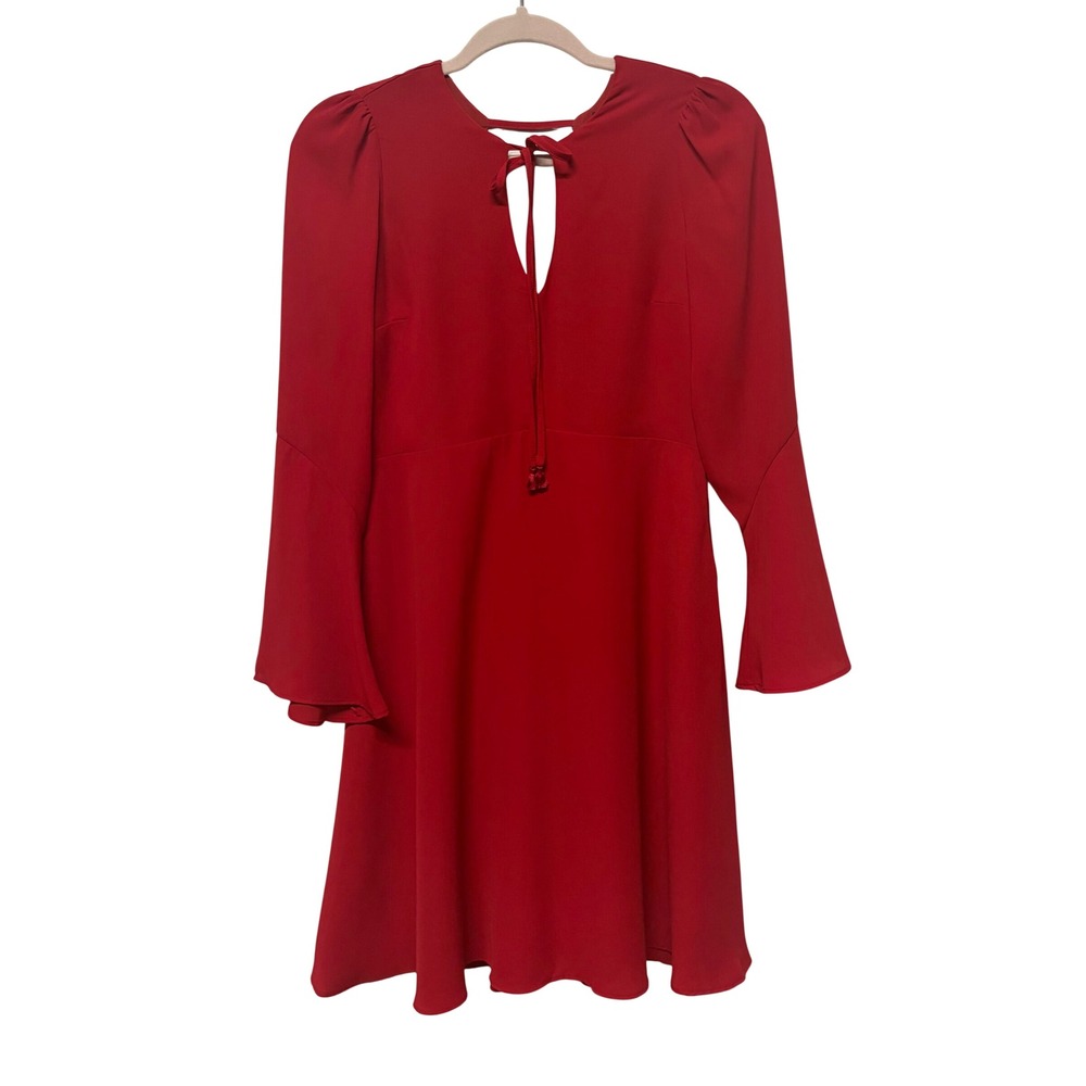 Sam Edelman Eevie Mini Dress Red Long Bell Sleeve Keyhole Tie Neck Size 2 NEW